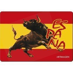 Imán Bandera España con toro marrón